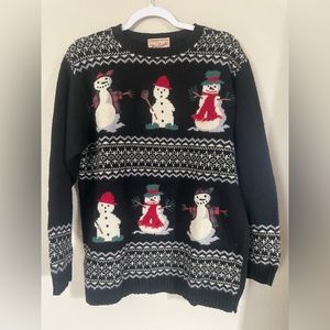 Women Woolrich Vintage 100% Wool Sweater CHRISTMAS SNOWMAN Sz medium